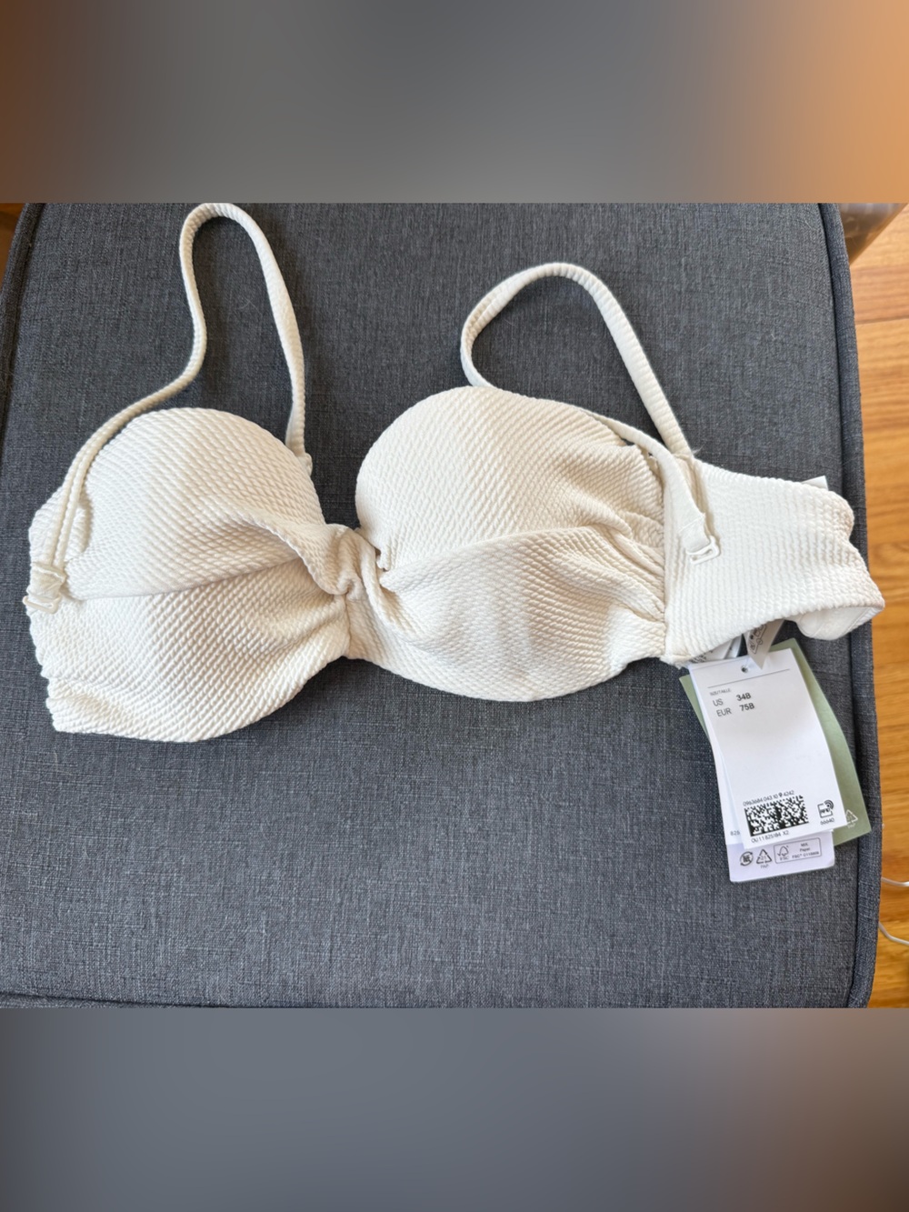 H&M Cream Textured Convertible Strapless Swim Top